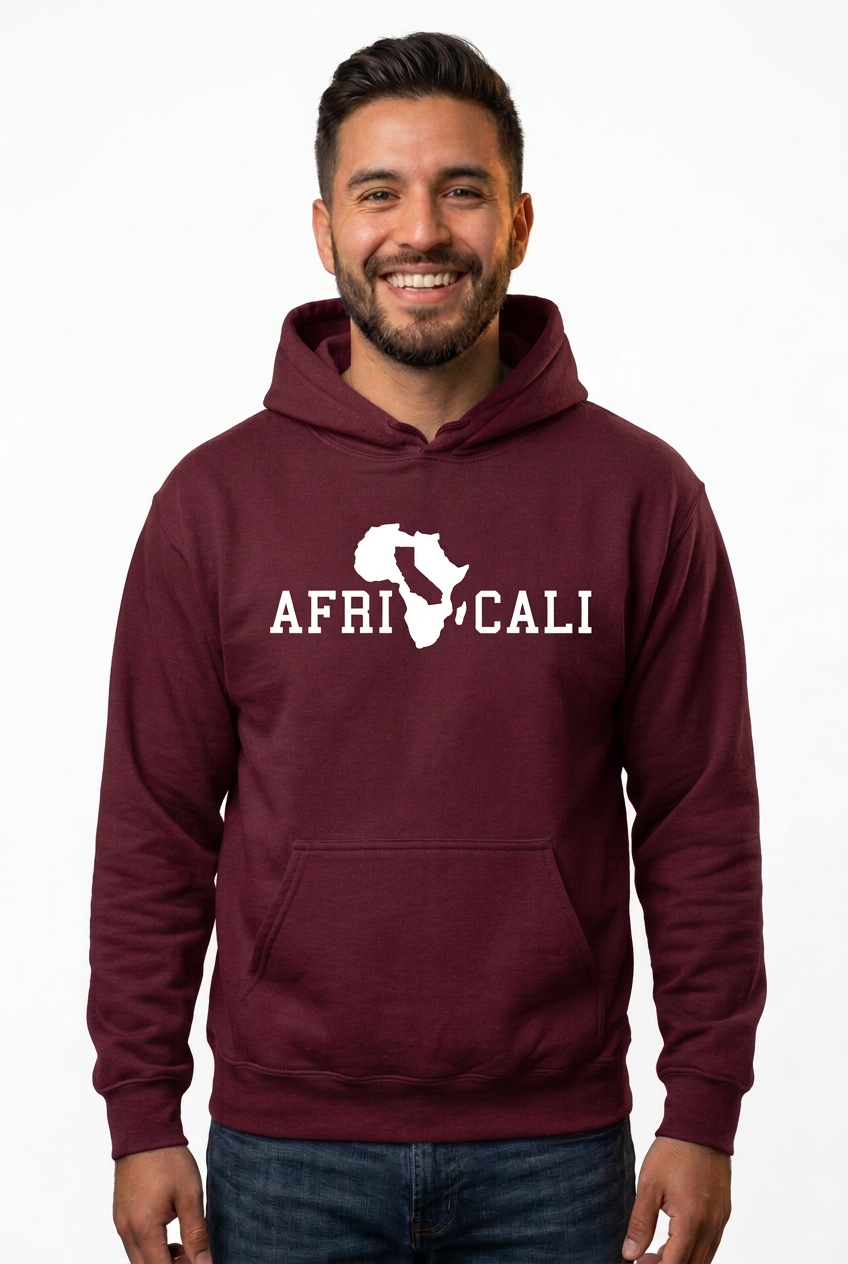 Hispanic American man, maroon burgundy Unity hoodie