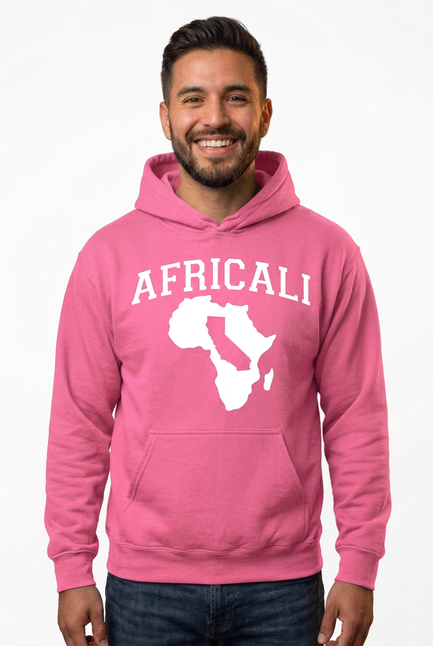 Hispanic American man, pink Peace hoodie