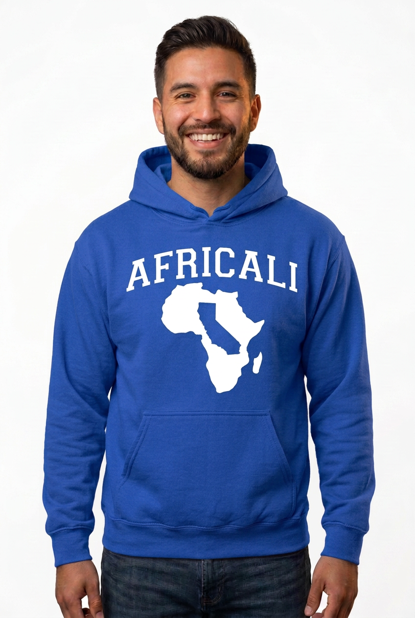 Hispanic American man, royal blue Peace hoodie