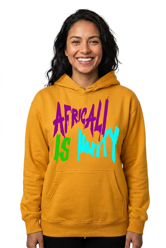 Hispanic American woman, gold Africali Is Unity hoodie