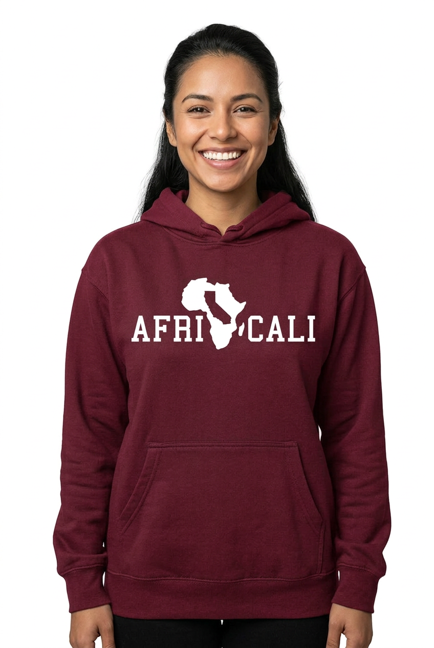 Hispanic American woman, maroon burgundy Unity hoodie
