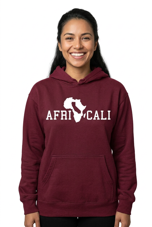 Hispanic American woman, maroon burgundy Unity hoodie