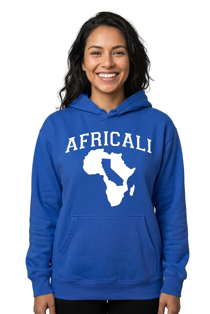 Hispanic American woman, royal blue Peace hoodie