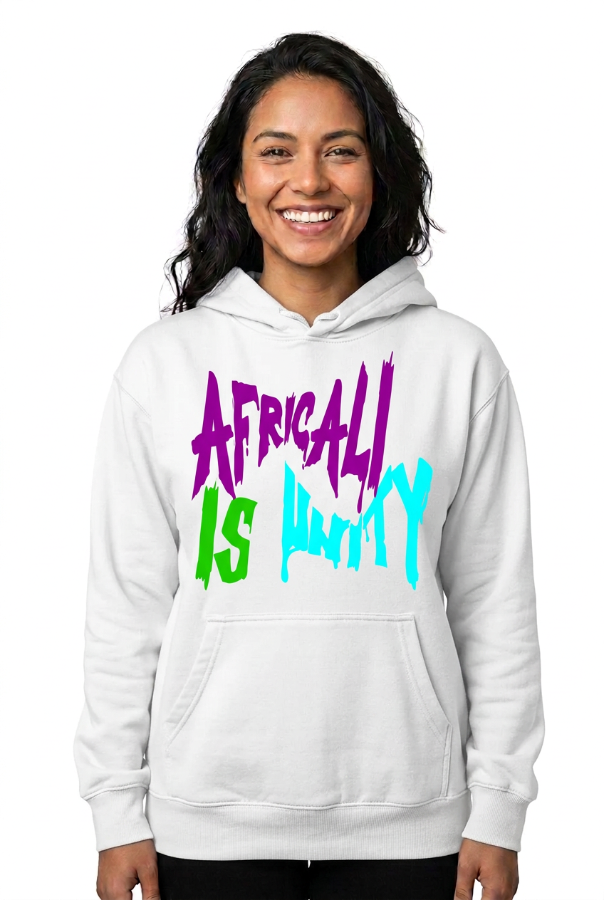 Hispanic American woman, white Africali Is Unity hoodie