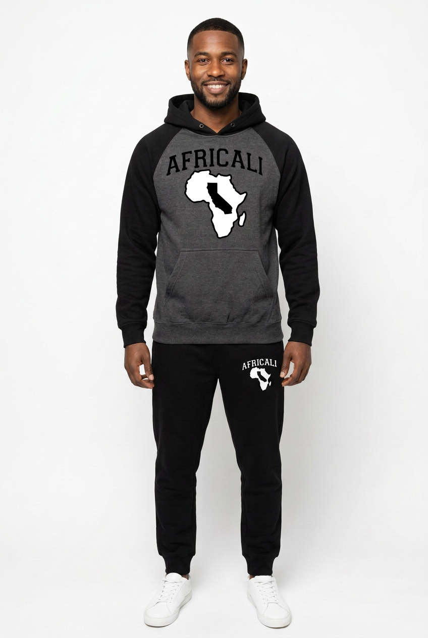 Male model with black hoodie wrist cuffs