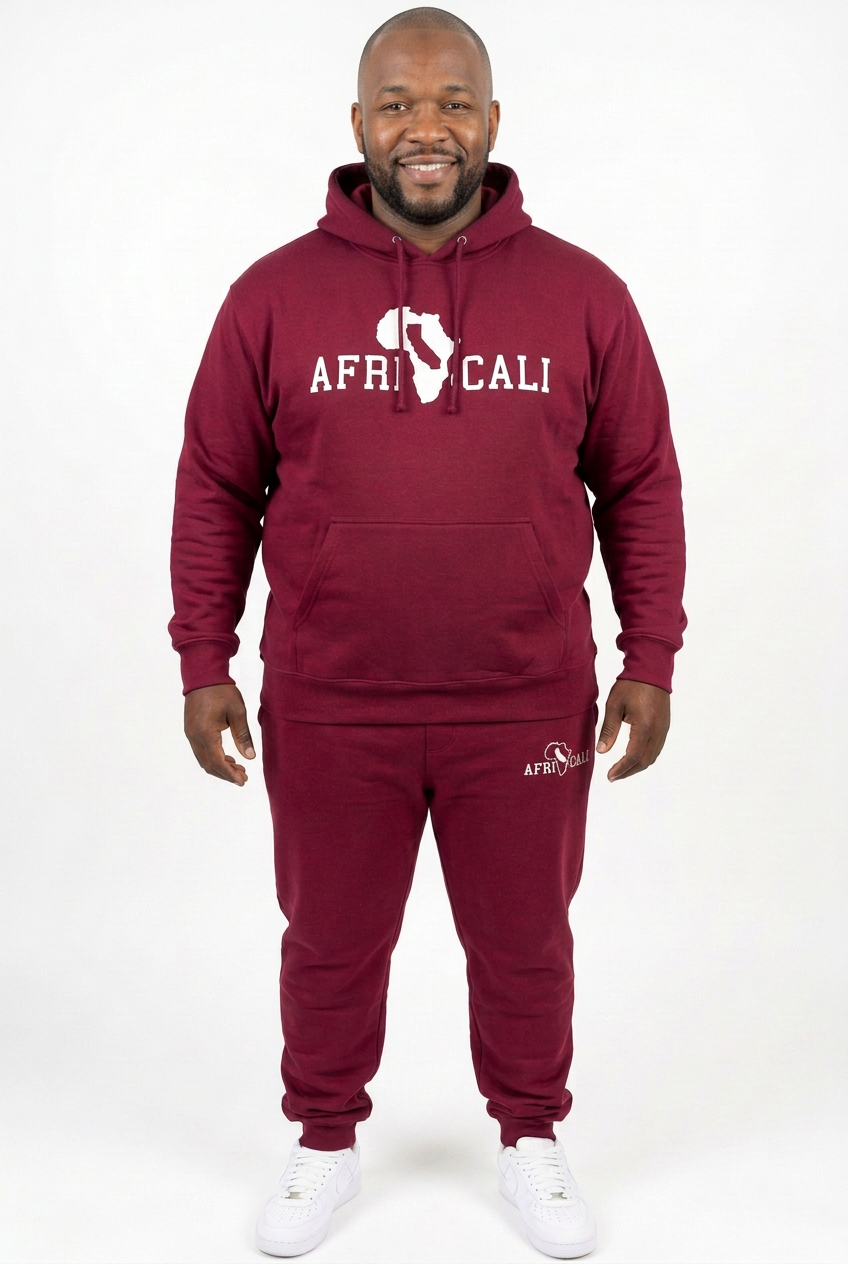 New Black male model in burgundy Unity sweatsuit