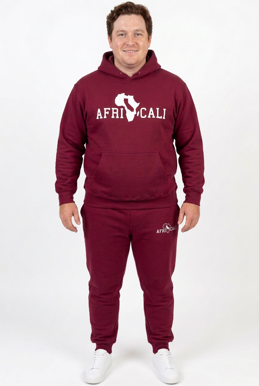 New White male model in burgundy Unity sweatsuit