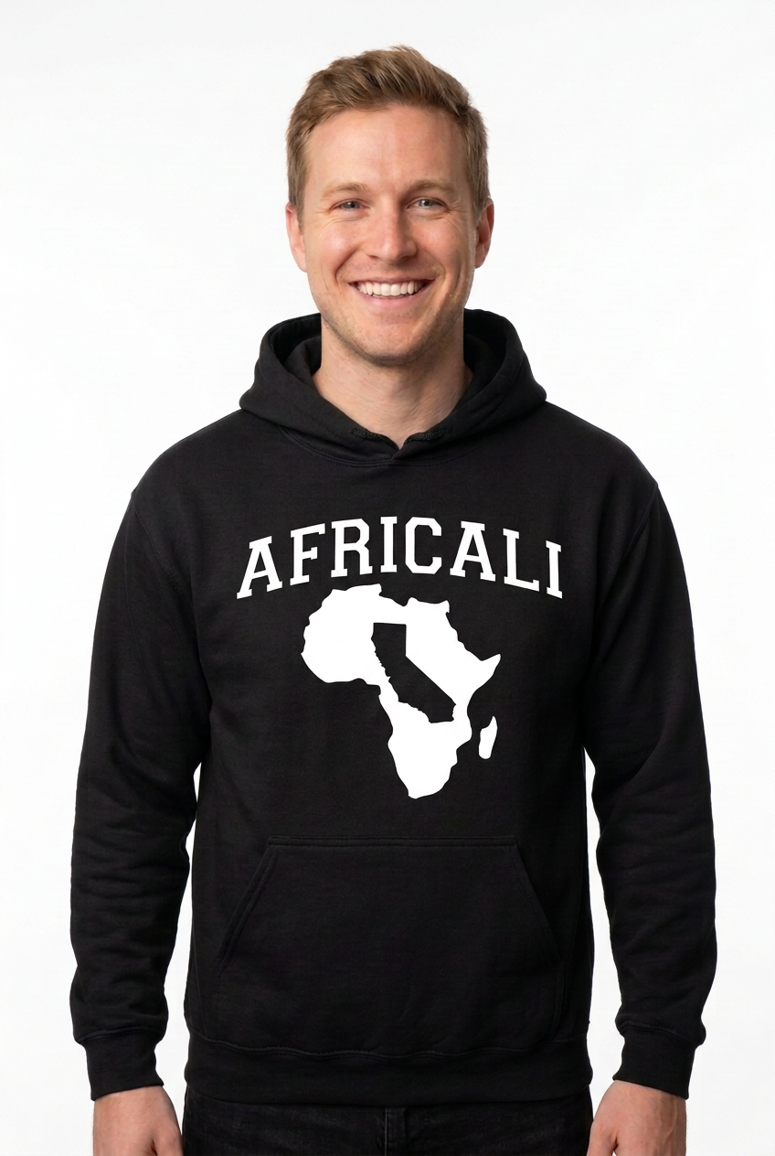 White Caucasian man, black Peace hoodie