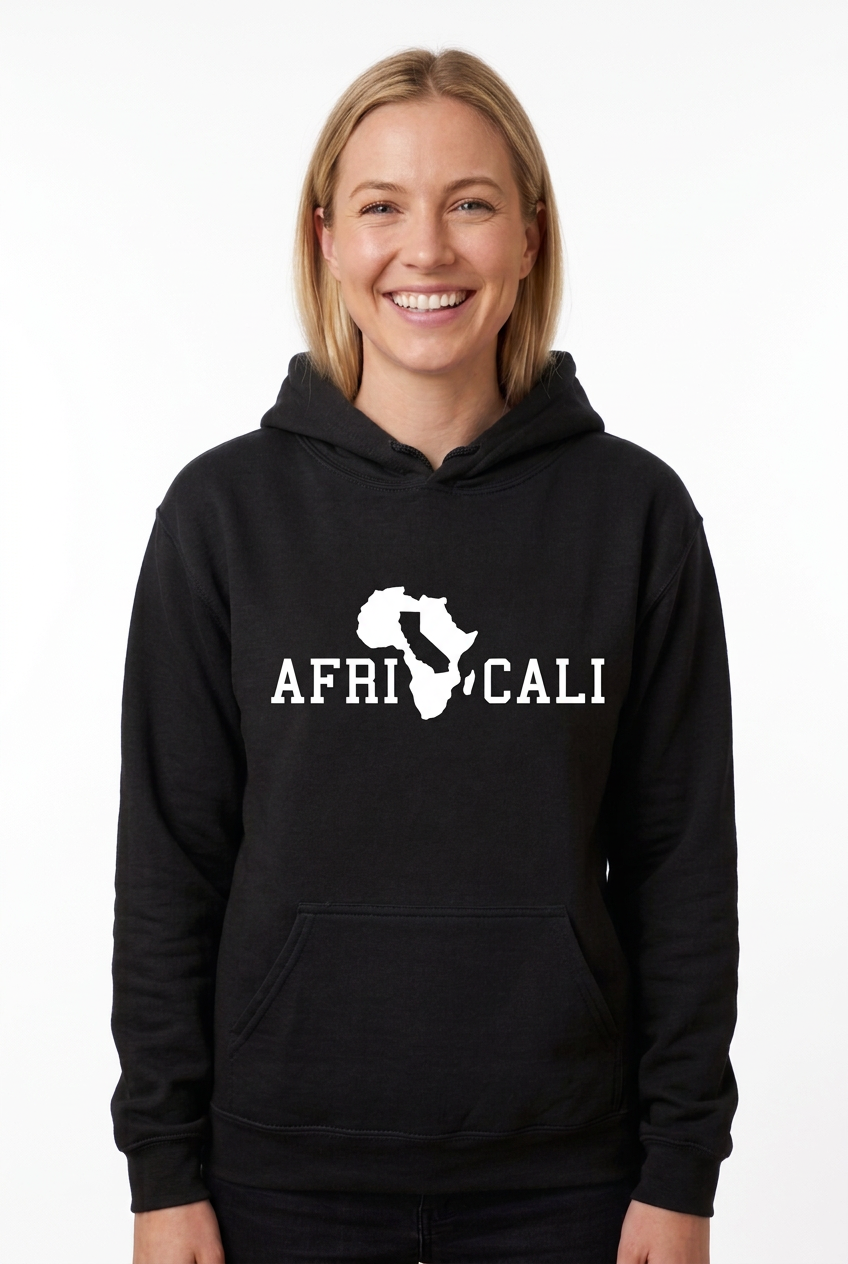 White Caucasian woman, black Unity hoodie