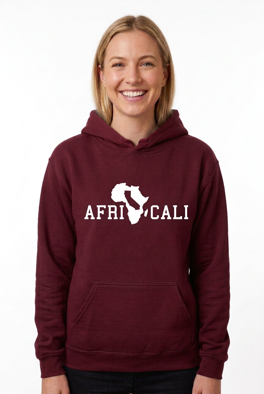White Caucasian woman, maroon burgundy Unity hoodie