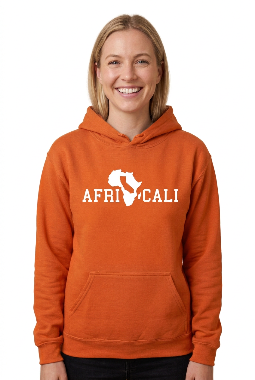 White Caucasian woman, orange Unity hoodie