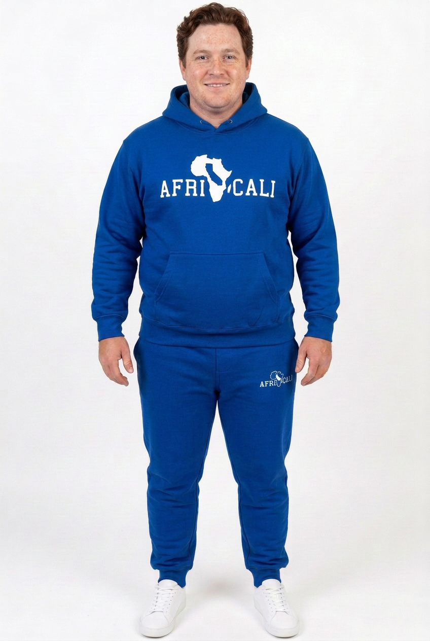 White male model in royal-blue Unity sweatsuit
