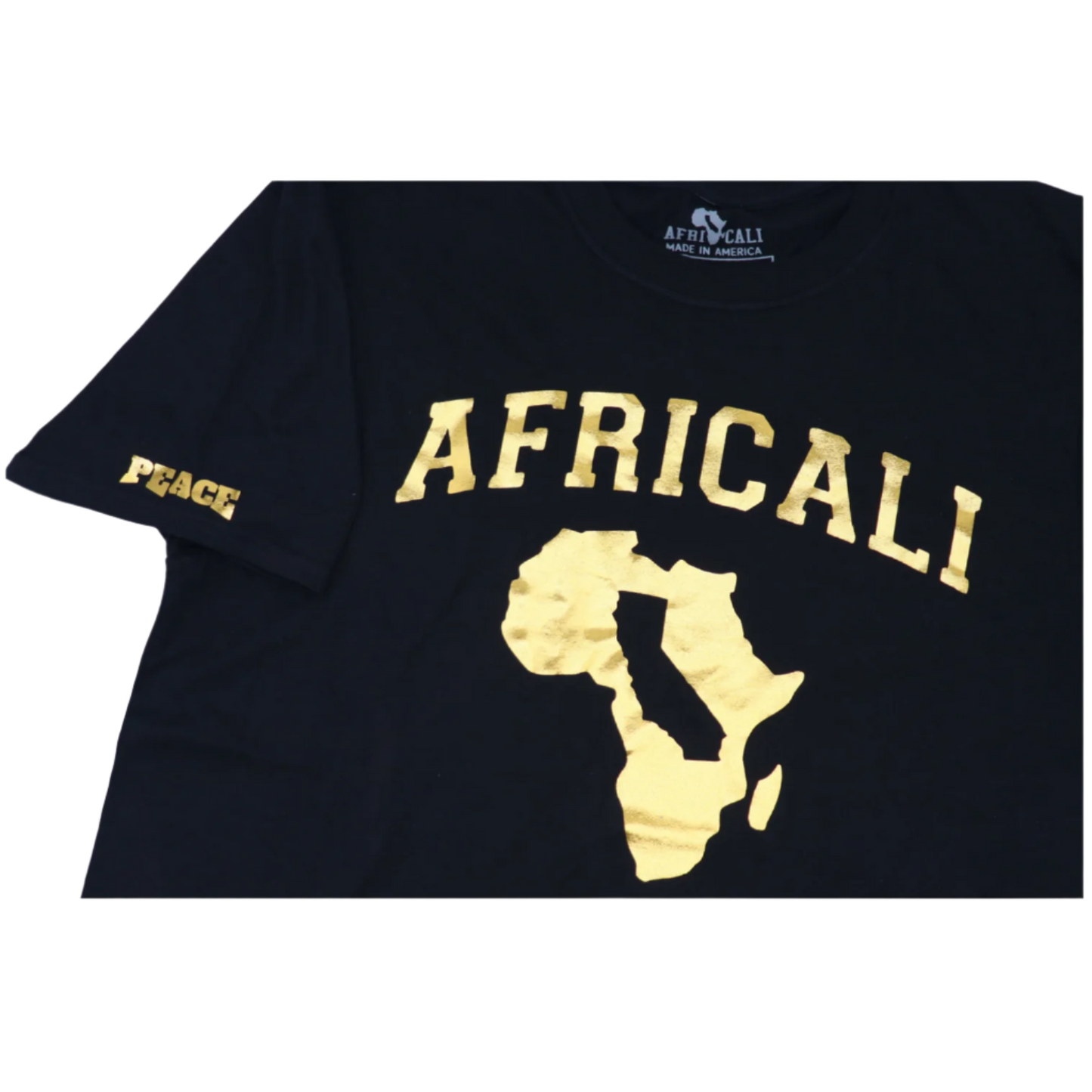 AFRICALI PEACE T-SHIRT - BLACK & GOLD FOIL DESIGN