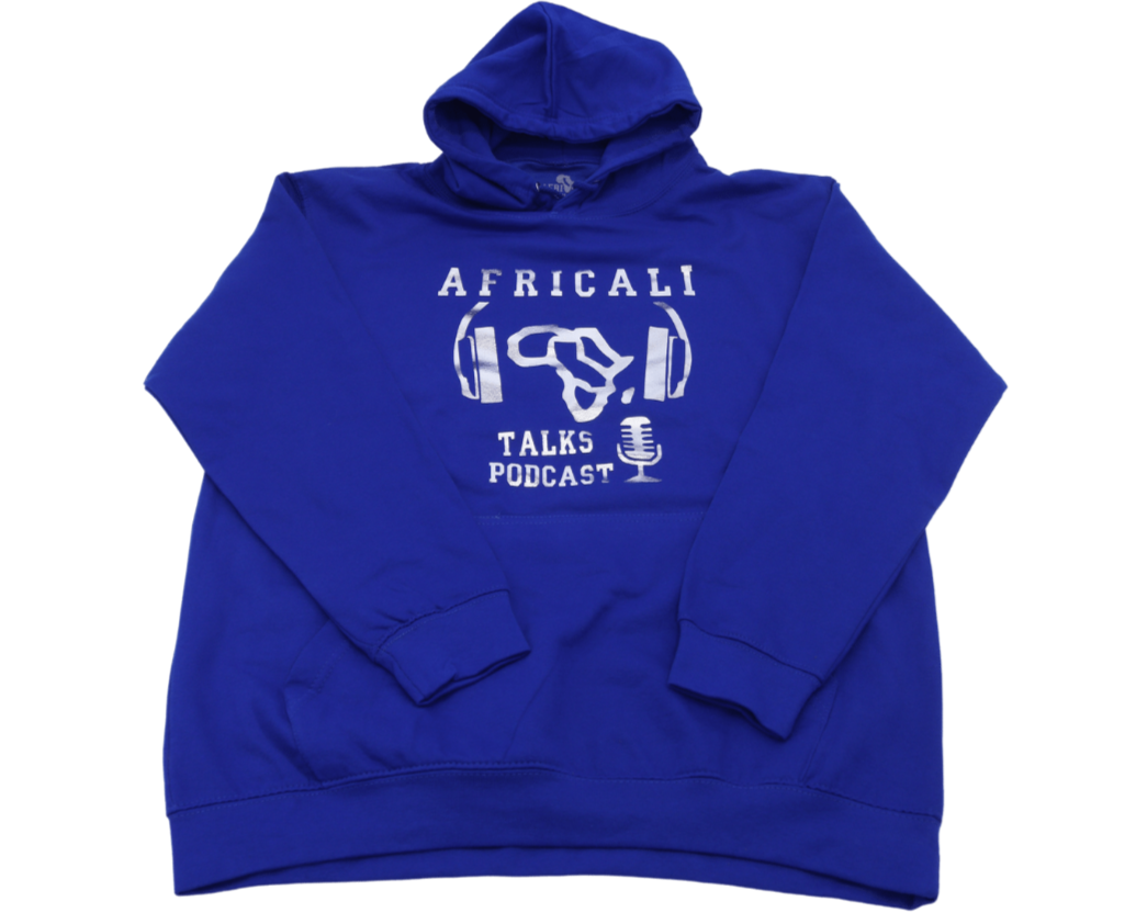 AFRICALI TALKS PODCAST HOODIE - BLUE & SILVER FOIL DESIGN