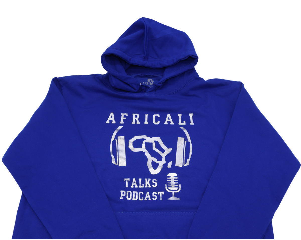 AFRICALI TALKS PODCAST HOODIE - BLUE & SILVER FOIL DESIGN