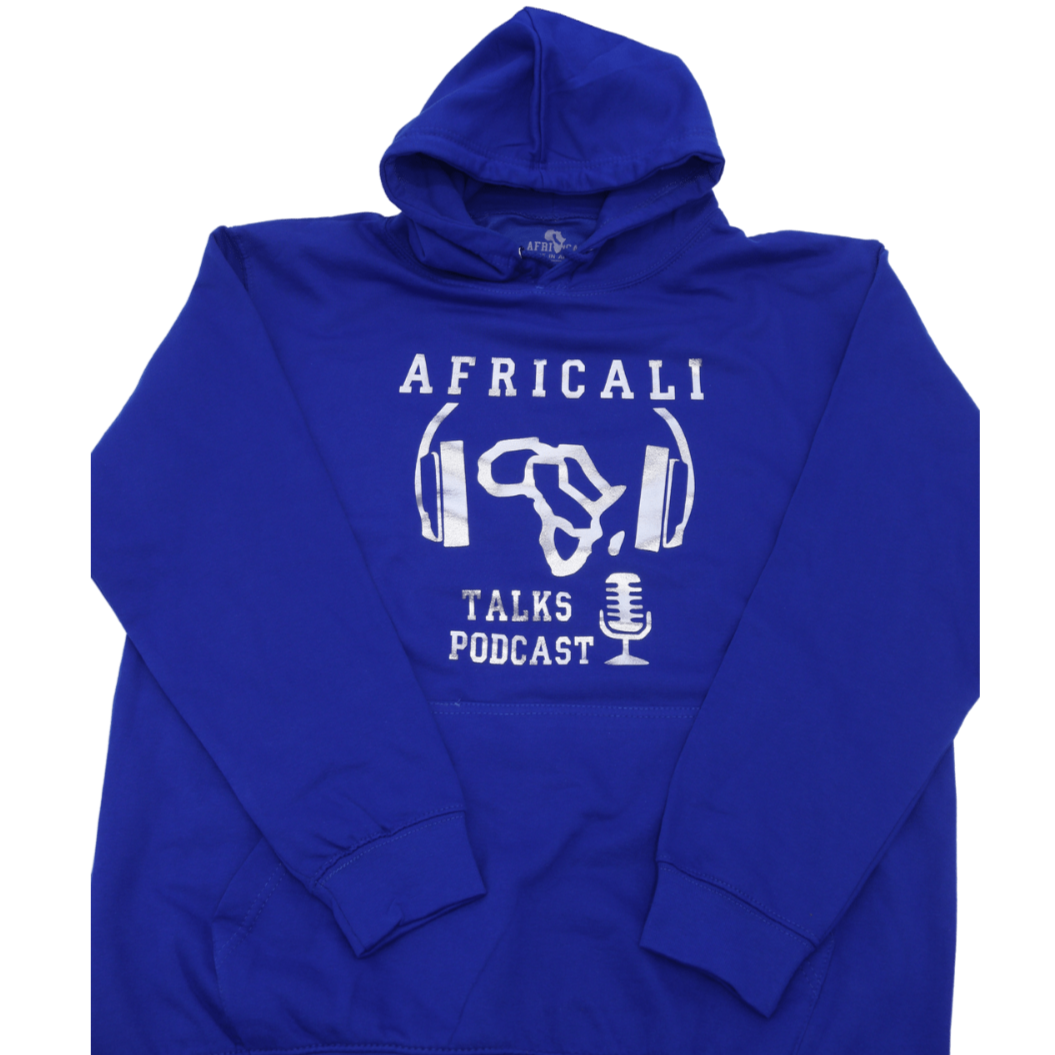 AFRICALI TALKS PODCAST HOODIE - BLUE & SILVER FOIL DESIGN