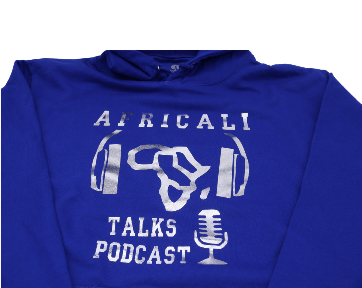AFRICALI TALKS PODCAST HOODIE - BLUE & SILVER FOIL DESIGN